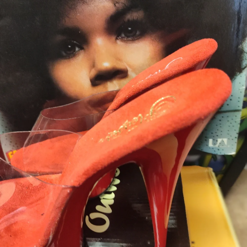 Elegant Red Stilettos with Clear Strap - Picture 4 of 8